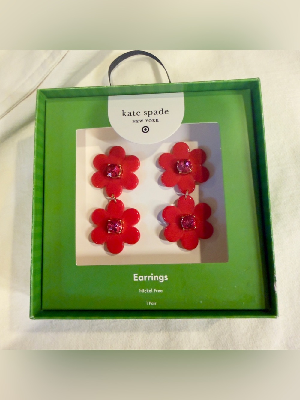 kate spade New York for Target vibrant Red Flower Drop Earrings.